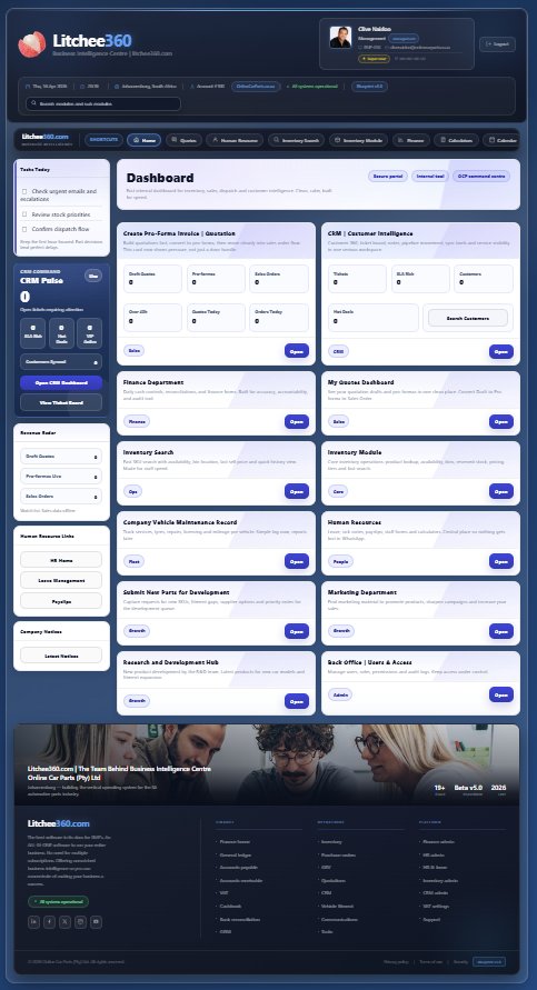 Litchee360 Dashboard — ERP for South African SMEs